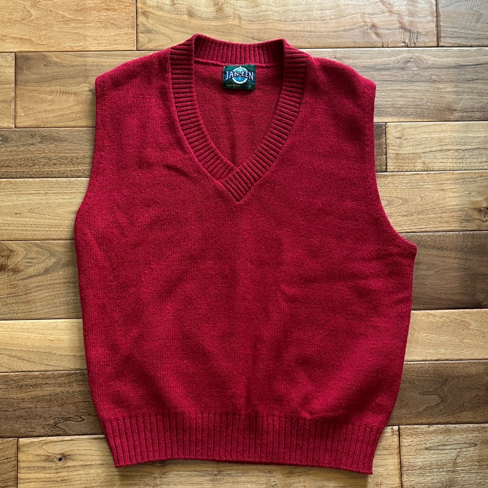 Vtg Jantzen red wool vest made in USA